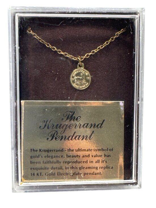 No details listed on item. Jewelry - The Krugerrand Pendant 14kt Gold Electroplate Chain Necklace Boxed Replica
